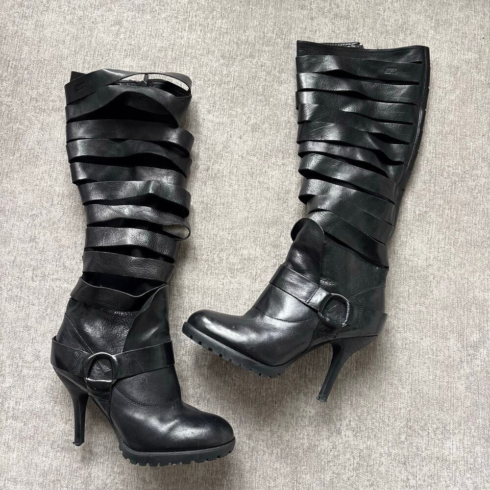 Gorgeous Rare Miss Sixty Leather Heel Black Boots